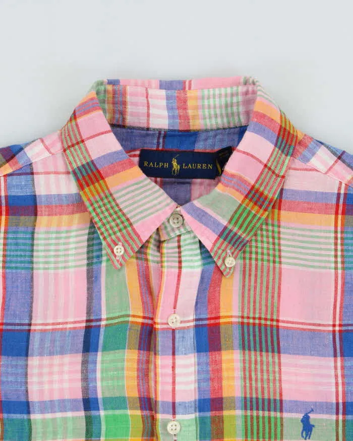 Vintage Ralph Lauren Classic Plaid Linen Short Sleeve Shirt - L sold by Rokit product image thumbnail 5