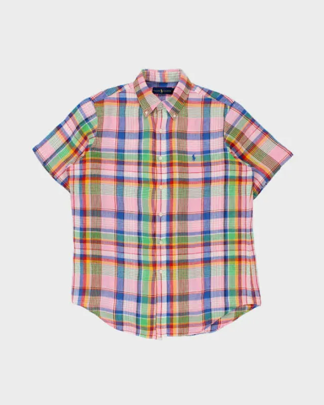 Vintage Ralph Lauren Classic Plaid Linen Short Sleeve Shirt - L made by Ralph Lauren