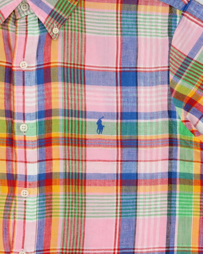 Vintage Ralph Lauren Classic Plaid Linen Short Sleeve Shirt - L sold by Rokit product image thumbnail 4