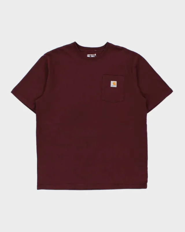Vintage Carhartt Maroon Heavyweight Loose Fit Crewneck Pocket T-Shirt - L made by Carhartt