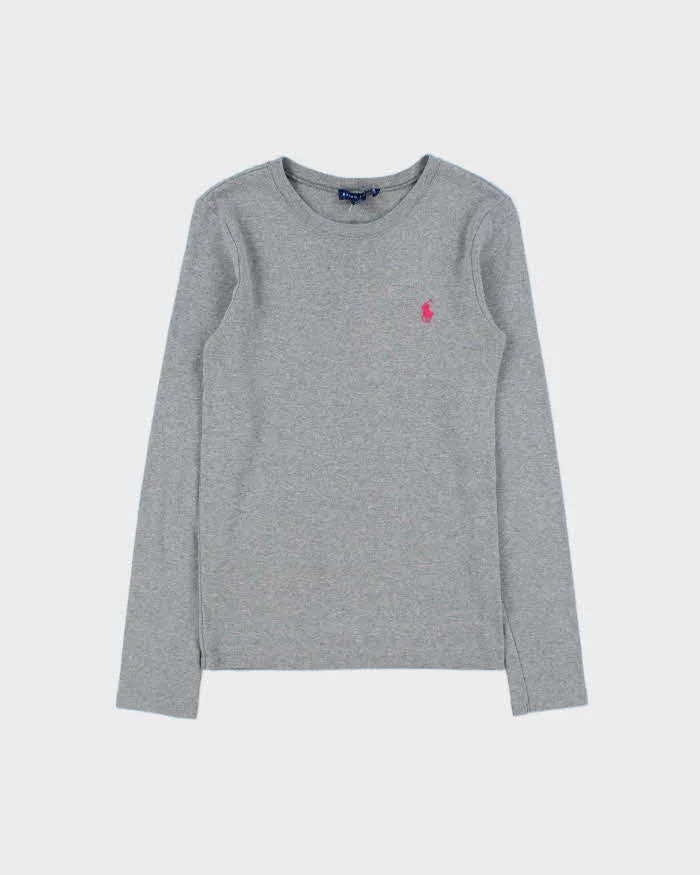 Vintage Y2K 00s Ralph Lauren Women's Marl Grey Heavyweight Fitted Long Sleeve Crewneck T-Shirt - M sold by Rokit