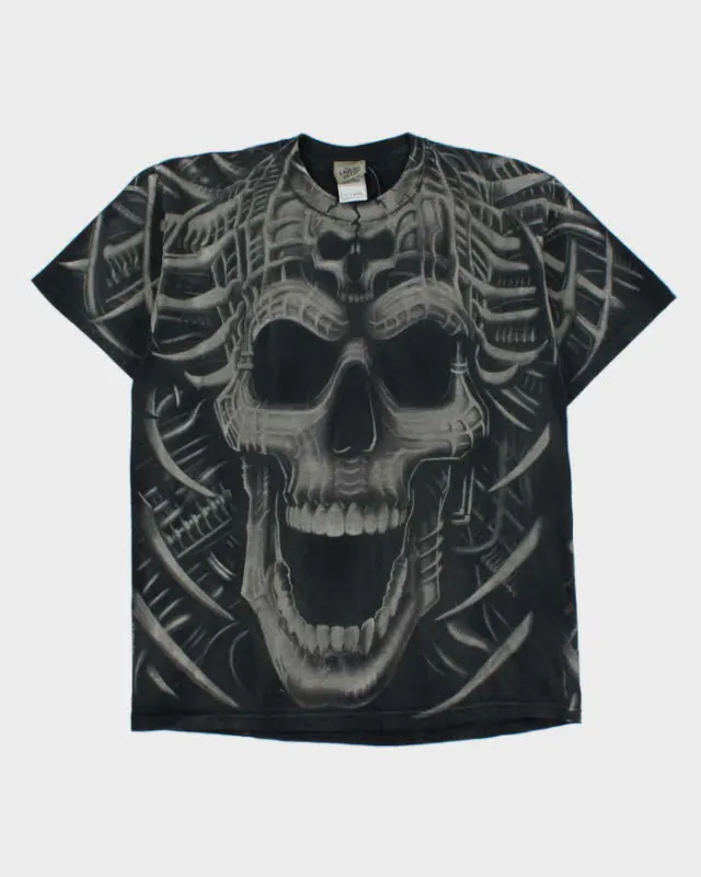 Vintage 2000 Liquid Blue Heavyweight Skull Print Crewneck T-Shirt - L made by Rokit
