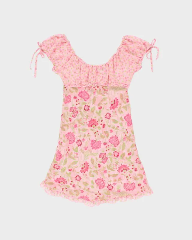Vintage Y2k 2000s Maiden Form Floral Mesh Ruffle Hem Dress - M made by Rokit