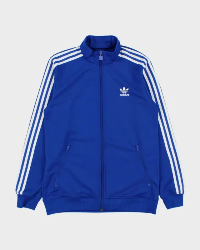 Vintage Adidas Originals Women's Cobalt Blue Embroidered Classic Funnel Neck Track Jacket - XL made by Adidas