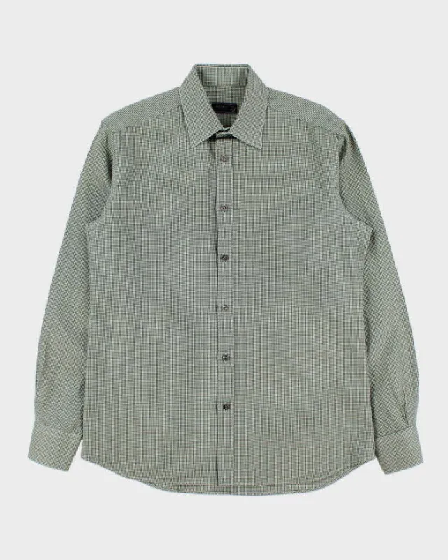 Vintage Prada Forest Green Houndstooth Check Long Sleeve Shirt - M made by Prada
