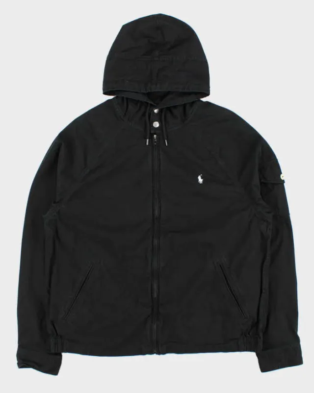 Vintage Polo Ralph Lauren Black Canvas Twill Hooded Harrington Jacket - XL made by Ralph Lauren