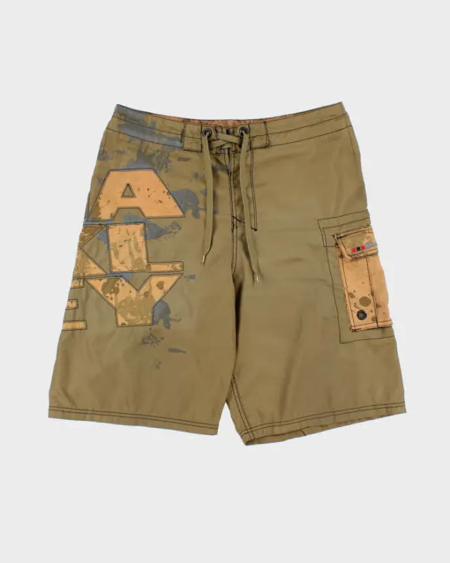 Vintage Y2K 00s Oakley Olive Khaki Embroidered Loose Fit Board Shorts - W34 made by Oakley