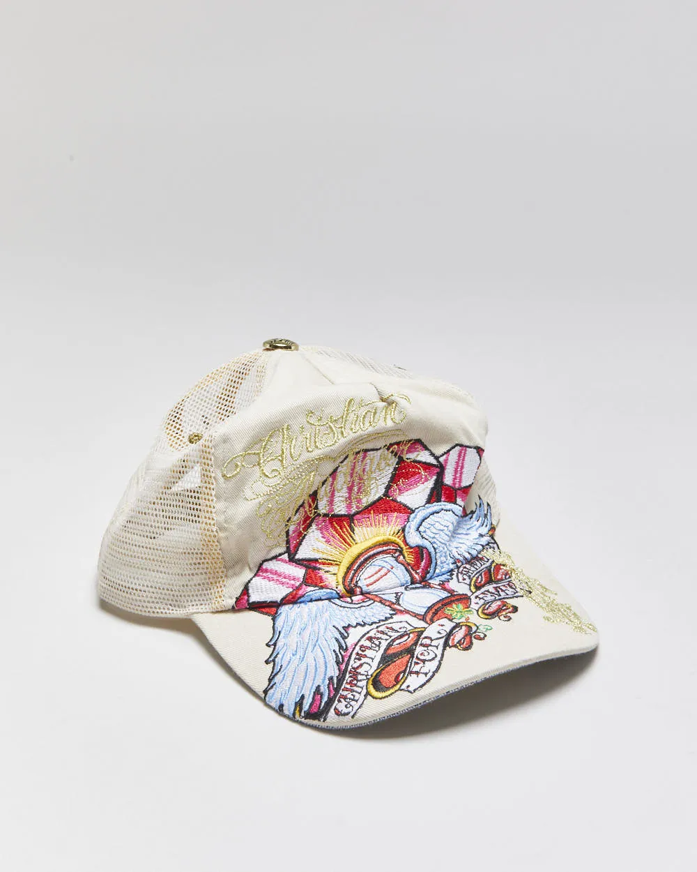 Vintage Y2K 00s Christian Audigier Embroidered Denim Trucker Hat - OS sold by Rokit