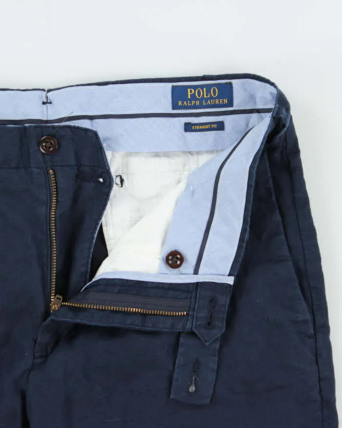 Vintage Polo Ralph Lauren Navy Linen Straight Fit Chino Shorts - W32 sold by Rokit product image thumbnail 5