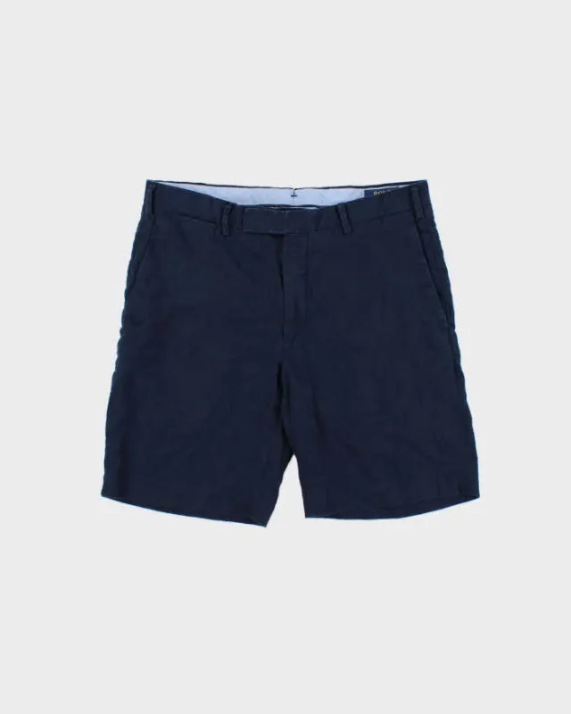 Vintage Polo Ralph Lauren Navy Linen Straight Fit Chino Shorts - W32 made by Ralph Lauren