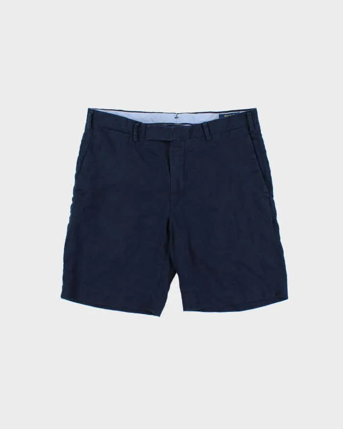 Vintage Polo Ralph Lauren Navy Linen Straight Fit Chino Shorts - W32 sold by Rokit