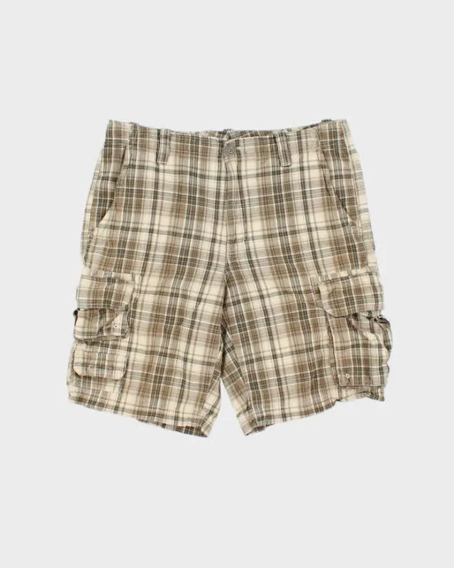 Vintage Y2K 00s Eddie Bauer Khaki Plaid Relaxed Fit Cargo Shorts - W35 made by Eddie Bauer