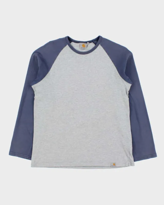 Vintage Carhartt Grey Marl Long Sleeve Dodgers Crewneck Raglan Baseball T-Shirt - M made by Carhartt