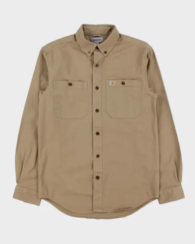 Vintage Carhartt Khaki Rugged Flex Rigby Duck Canvas Relaxed Fit Long Sleeve Utility Shirt - S made by Carhartt