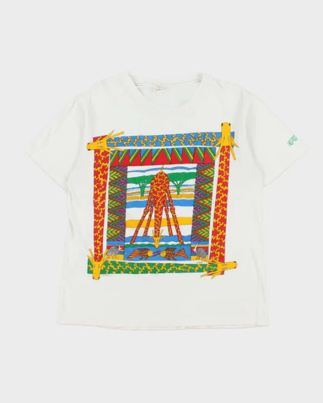Vintage 1990s Nooloo Dezign M. White Handmade Single Stitch Crewneck T-Shirt - L made by Rokit