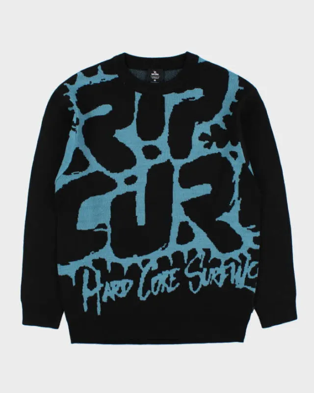 DSWT Rip Curl Hard Core Surfing Graphic Oversized Crewneck Knit Jumper - M made by Rokit