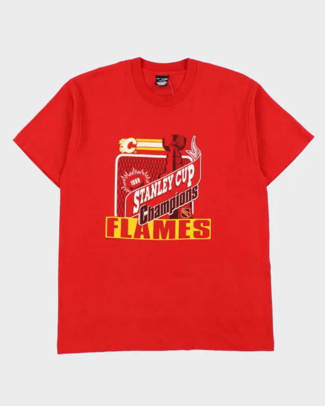 Vintage 1989 Calgary Flames Stanley Cup Champions NHL Screen Stars Single Stitch Made In Canada Crewneck T-Shirt - XL made by Rokit