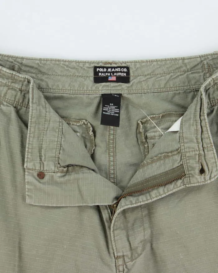 Vintage Y2K 00s Polo Jeans Ralph Lauren Khaki Grid Military Surplus Relaxed Fit Baggy Cargo Shorts - W34 sold by Rokit product image thumbnail 5