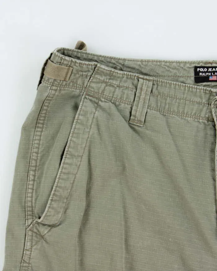 Vintage Y2K 00s Polo Jeans Ralph Lauren Khaki Grid Military Surplus Relaxed Fit Baggy Cargo Shorts - W34 sold by Rokit product image thumbnail 3