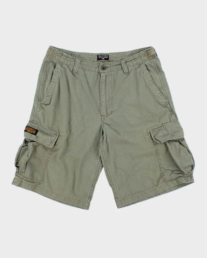 Vintage Y2K 00s Polo Jeans Ralph Lauren Khaki Grid Military Surplus Relaxed Fit Baggy Cargo Shorts - W34 sold by Rokit