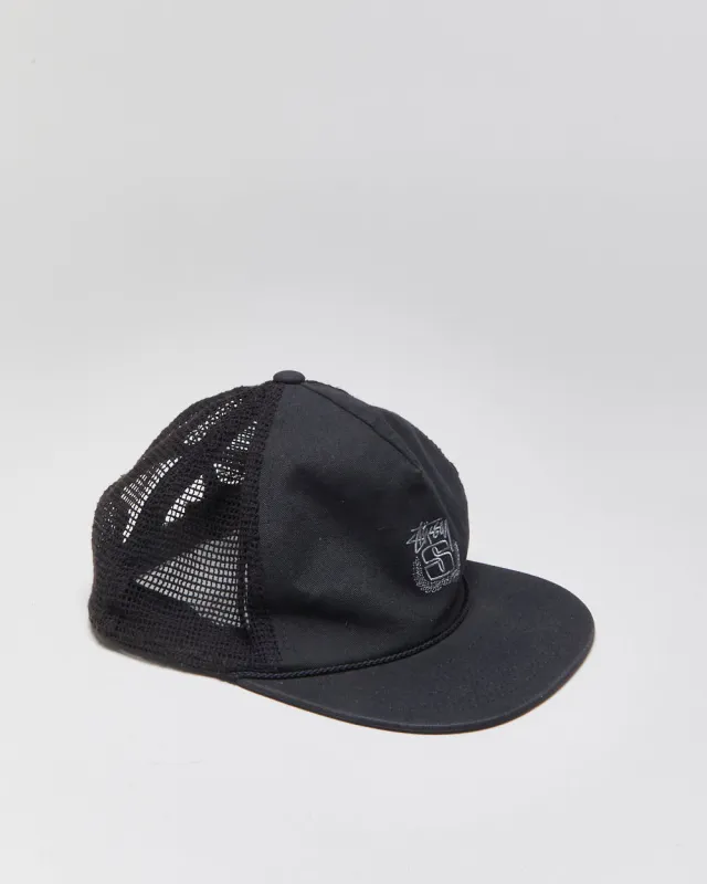 Vintage Stussy Embroidered Rope Peak Flat Brim Trucker Hat - OS made by Stussy