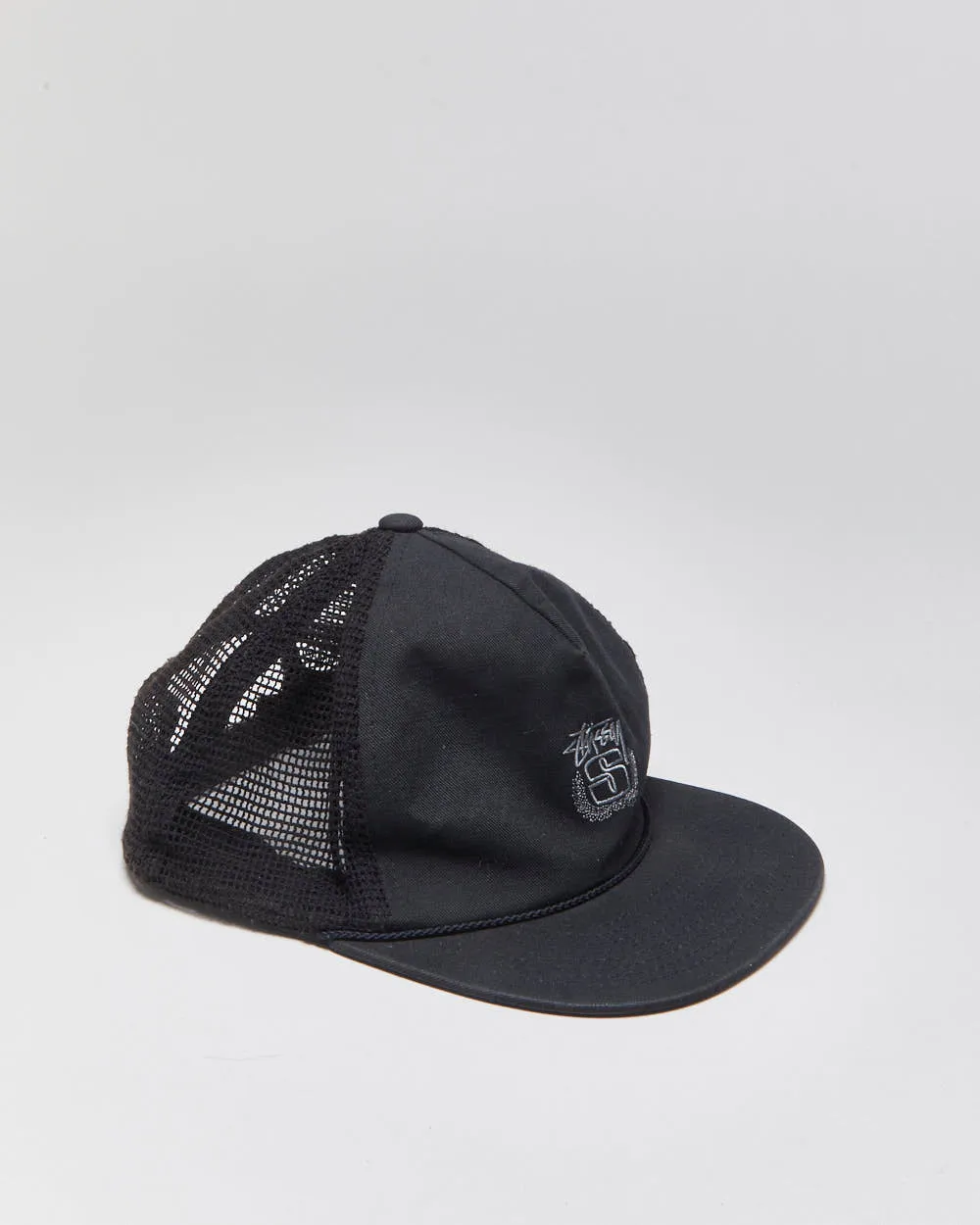 Vintage Stussy Embroidered Rope Peak Flat Brim Trucker Hat - OS sold by Rokit