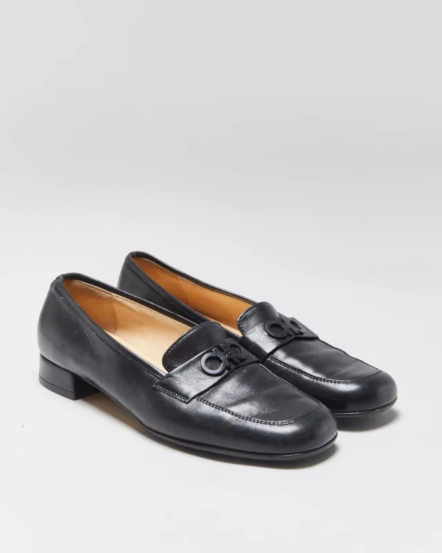 Salvatore Ferragamo Women's Black Leather Gancini Horesbit Heeled Loafers - UK3 made by Salvatore Ferragamo