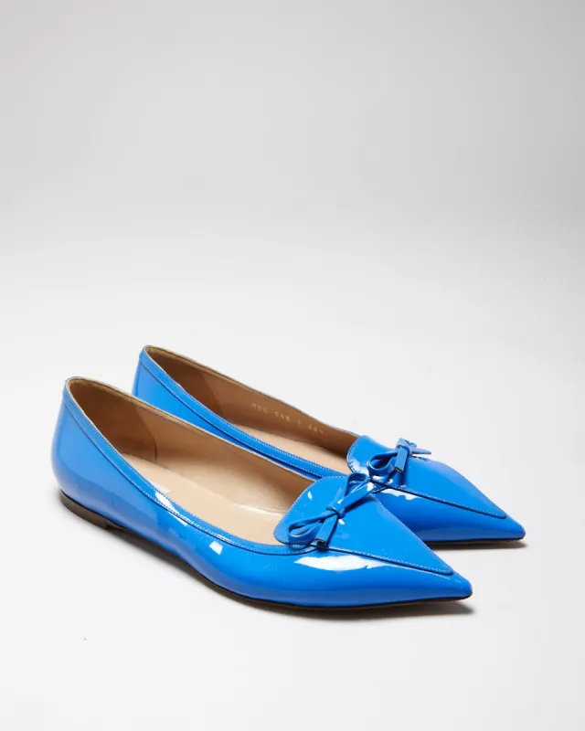 Valentino Garavani Women's Blu Vibrante Patent Leather Pointed Toe Bow Ballet Flats - UK5.5 made by Valentino