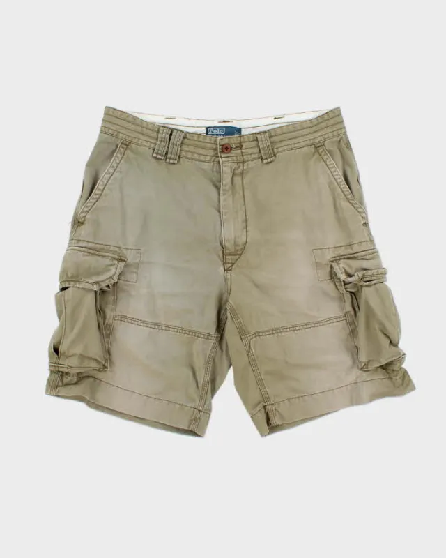 Vintage Y2K 00s Polo Ralph Lauren Khaki Heavyweight Relaxed Fit Classic Chino Cargo Shorts - W35 made by Ralph Lauren
