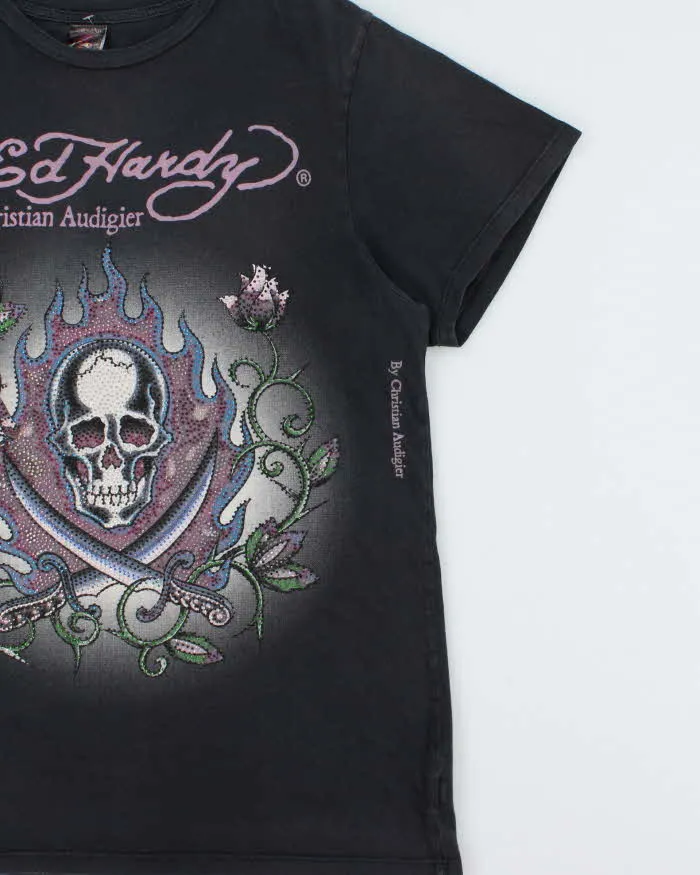 Vintage Y2K 00s Ed Hardy Christian Audigier Rhinestone Embellished Skull & X Bones Crewneck T-Shirt - M sold by Rokit product image thumbnail 3