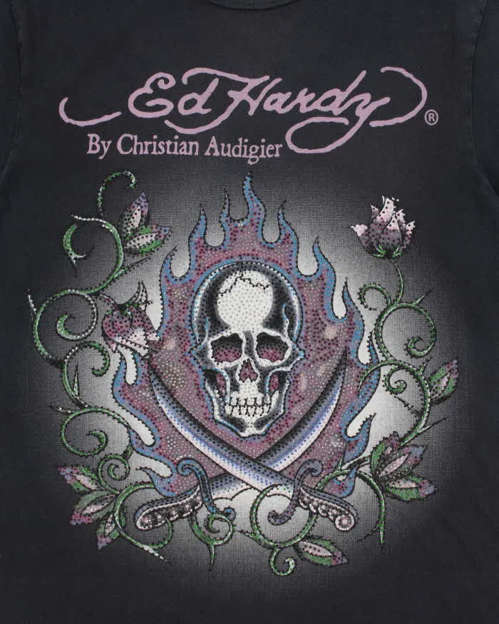 Vintage Y2K 00s Ed Hardy Christian Audigier Rhinestone Embellished Skull & X Bones Crewneck T-Shirt - M sold by Rokit product image thumbnail 4