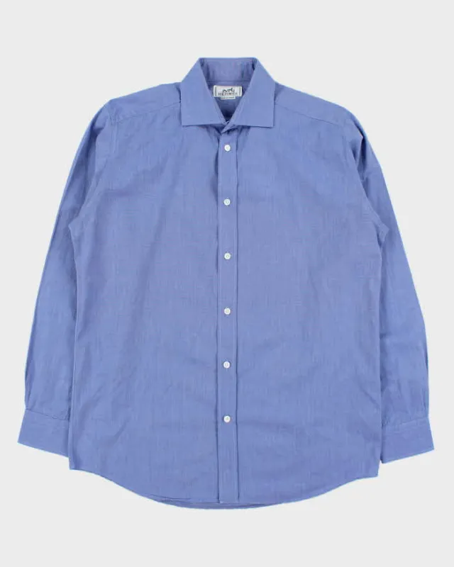 Vintage 1990s Hermes Chambray Cotton Long Sleeve Dress Shirt - M made by Hermes