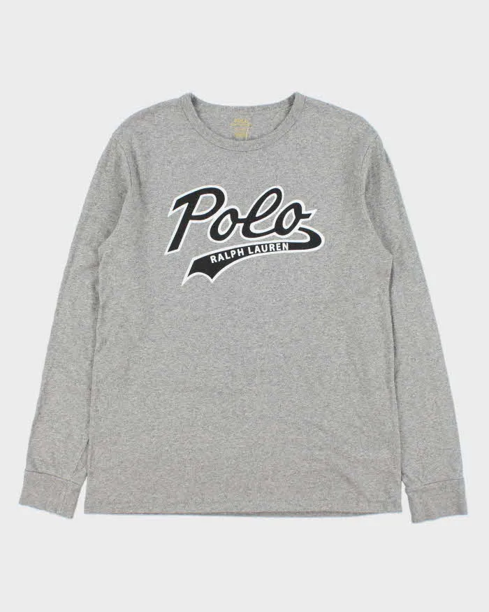 Vintage Polo Ralph Lauren Grey Marl Script Long Sleeve Crewneck T-Shirt - M sold by Rokit