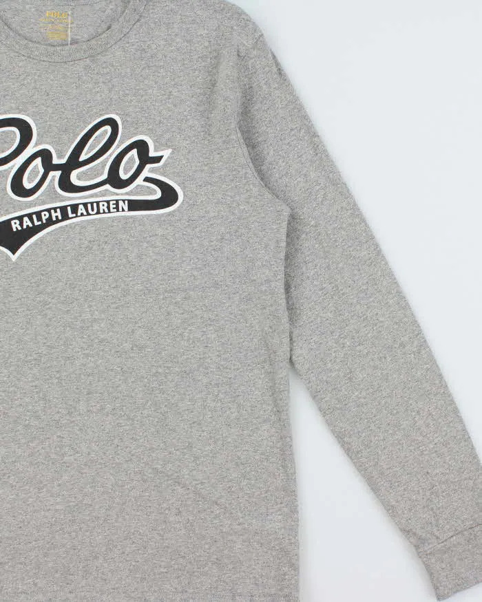Vintage Polo Ralph Lauren Grey Marl Script Long Sleeve Crewneck T-Shirt - M sold by Rokit product image thumbnail 3
