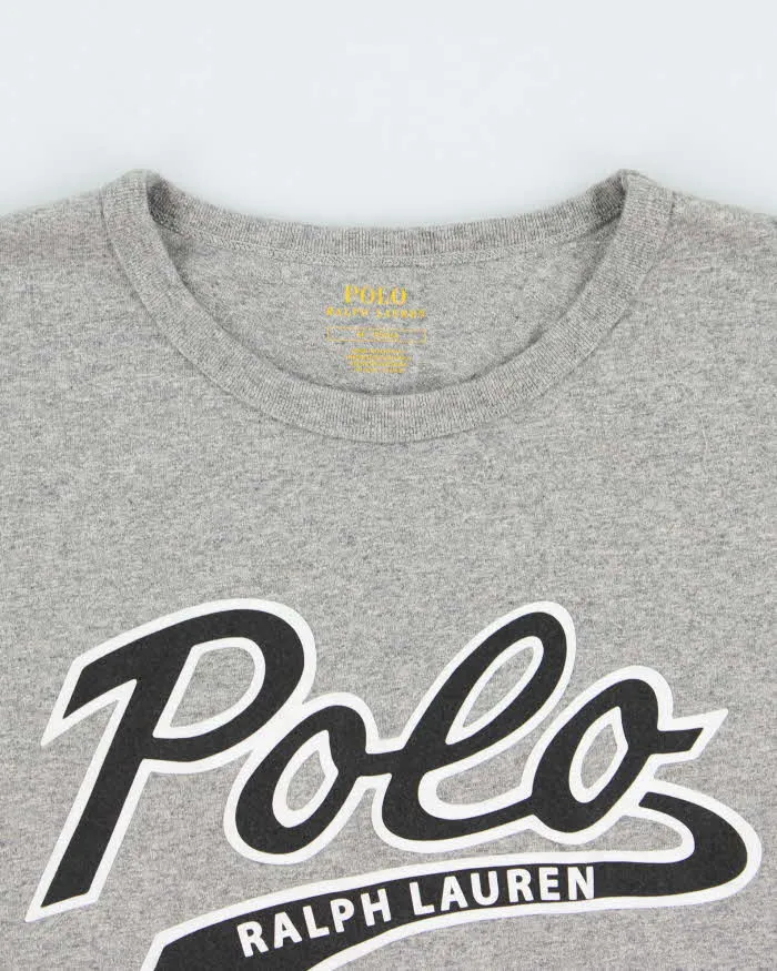Vintage Polo Ralph Lauren Grey Marl Script Long Sleeve Crewneck T-Shirt - M sold by Rokit product image thumbnail 5