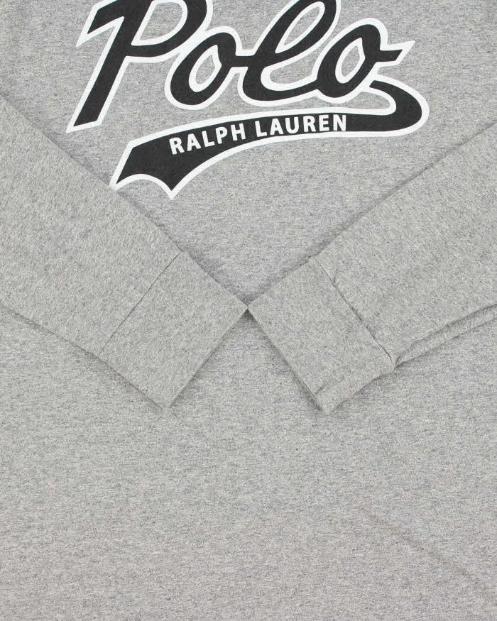 Vintage Polo Ralph Lauren Grey Marl Script Long Sleeve Crewneck T-Shirt - M sold by Rokit product image thumbnail 4