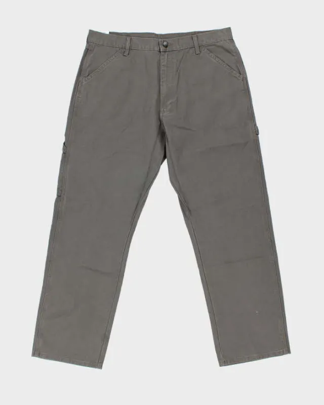DSWT Wrangler Rustler Khaki Heavyweight Relaxed Straight Leg Loose Fit Carpenter Trousers - W36 L32 made by Wrangler