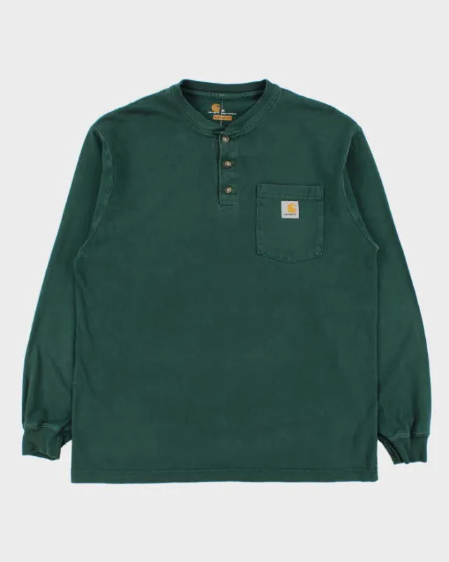 Vintage Carhartt Hunter Green Heavyweight Original Fit Long Sleeve Henley Pocket T-Shirt - M made by Carhartt