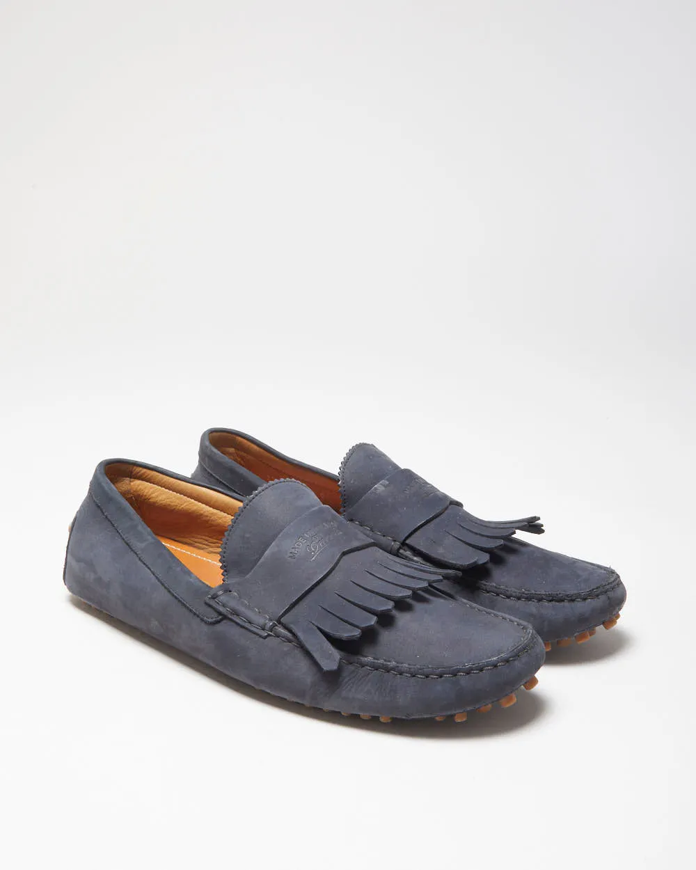 Gucci Navy Leather Fringed Moccasin Driving Loafers - UK10 sold by Rokit
