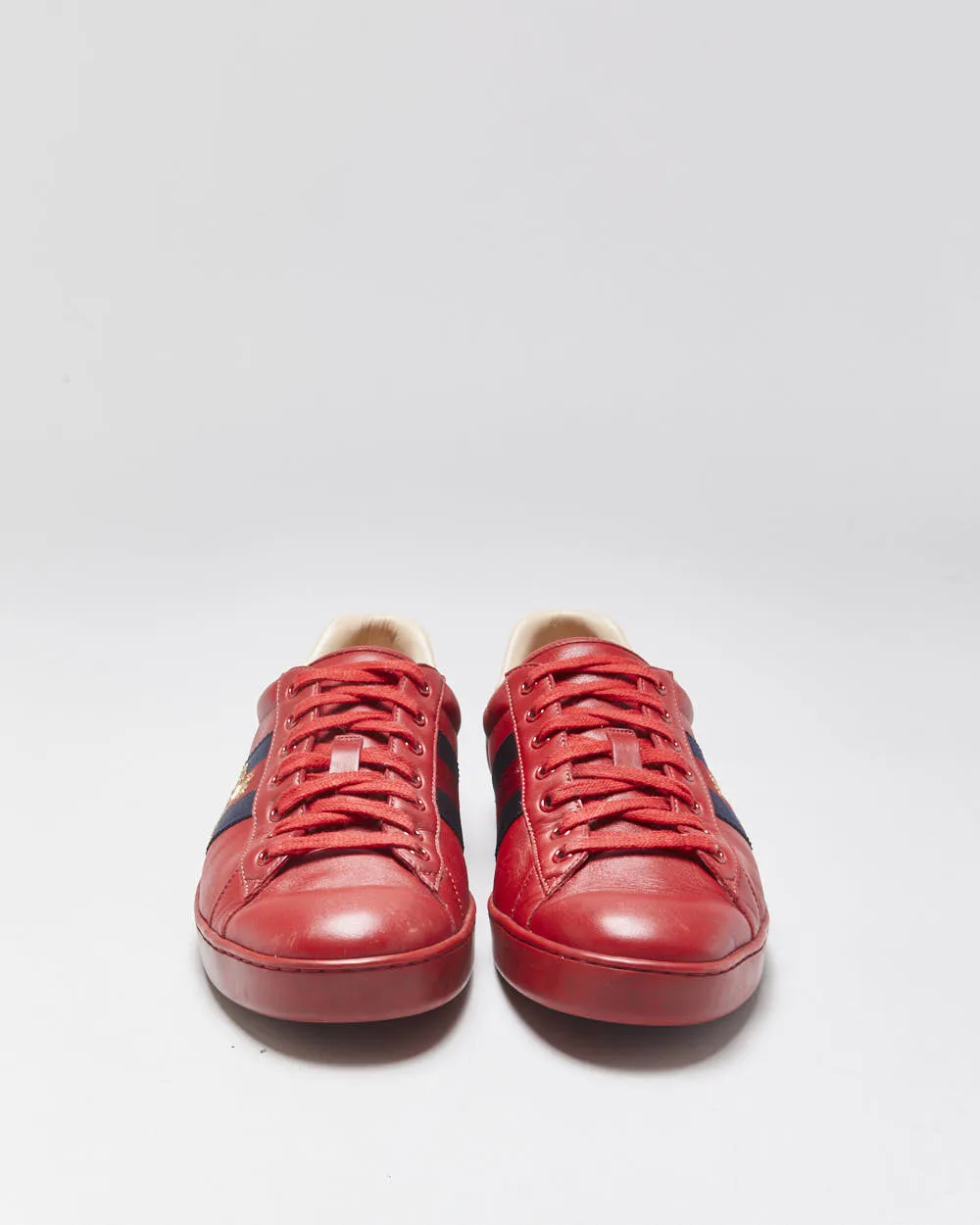 Gucci Ace Red Leather Embroidered Bee Python Heel Low Trainers - UK9 sold by Rokit product image thumbnail 3