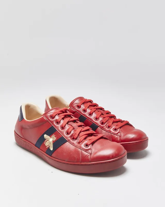Gucci Ace Red Leather Embroidered Bee Python Heel Low Trainers - UK9 made by Gucci