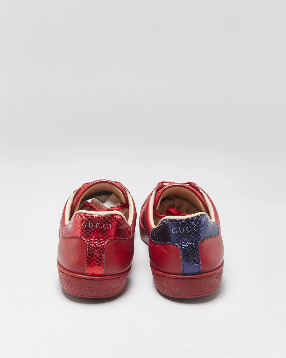 Gucci Ace Red Leather Embroidered Bee Python Heel Low Trainers - UK9 sold by Rokit product image thumbnail 4