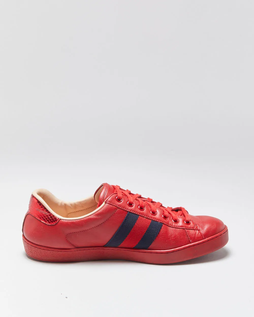 Gucci Ace Red Leather Embroidered Bee Python Heel Low Trainers - UK9 sold by Rokit product image thumbnail 2