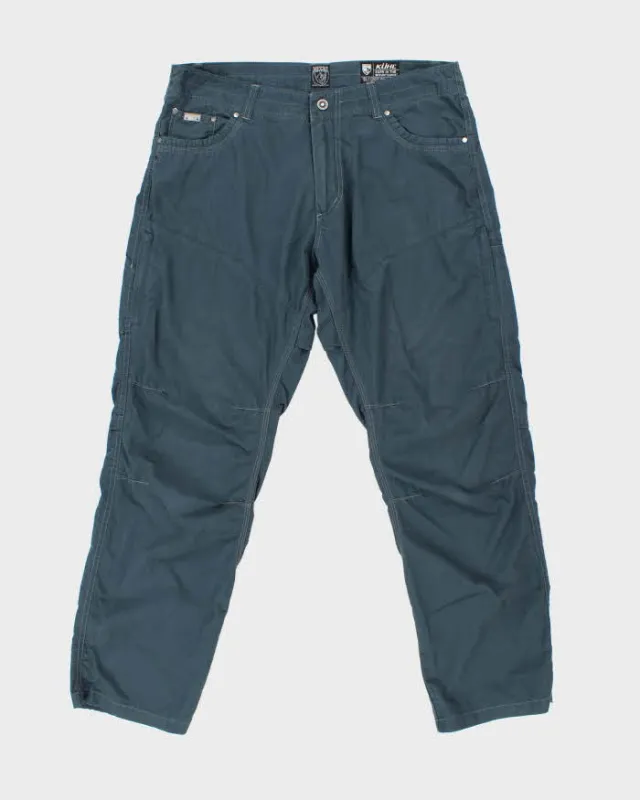 Vintage Y2K 00s Kuhl Teal Mid Rise Contrast Stitch Canvas Relaxed Straight Leg Hiking Trousers - W38 L32 made by Rokit