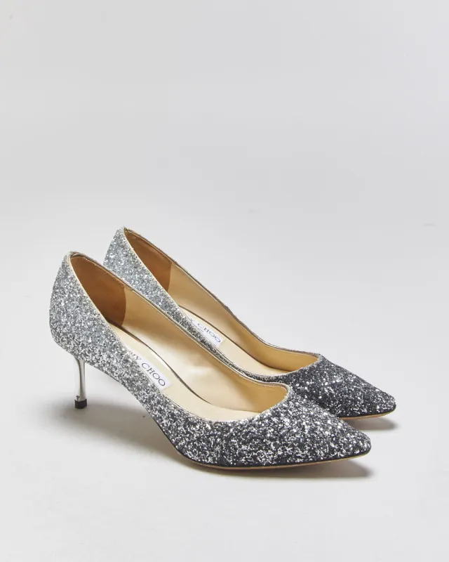 Jimmy Choo Romy 60 Dust Blue Glitter Heels - UK5 made by Jimmy Choo