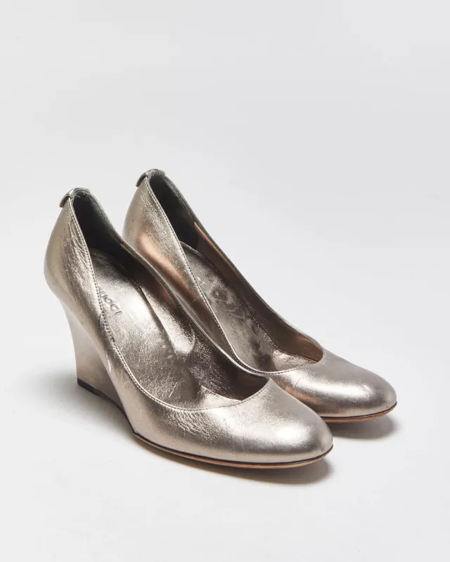 Vintage 2000s Gucci Bronze Metallic Wedge Heels - UK5 made by Gucci