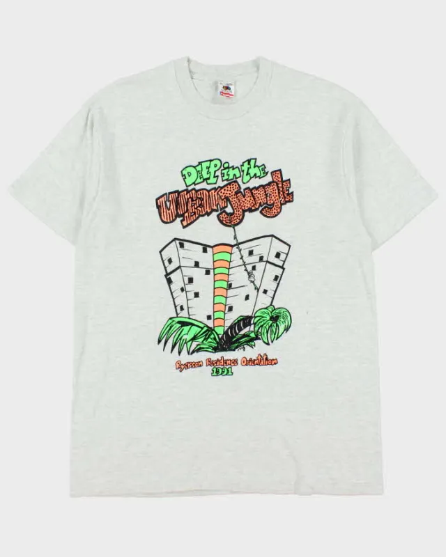 Vintage 1991 Ryerson Residence Urban Jungle Grey Marl Heavyweight Single Stitch Made In USA Crewneck T-Shirt - XL made by Fruit of the Loom