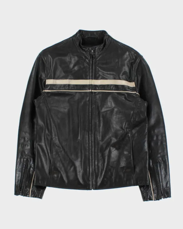 Vintage Y2K 00s Mexx Cream Taped Leather Cafe Racer Moto Jacket - M made by Rokit