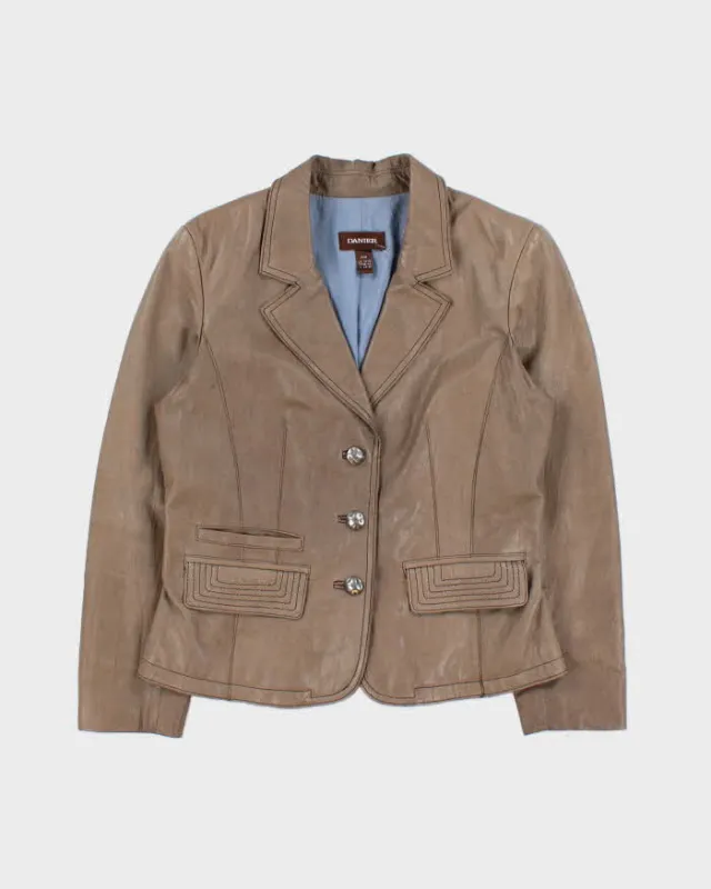 Vintage Y2K 00s Danier Women's Peanut Contrast Stitch Calfskin Leather Blazer Jacket - M made by Rokit