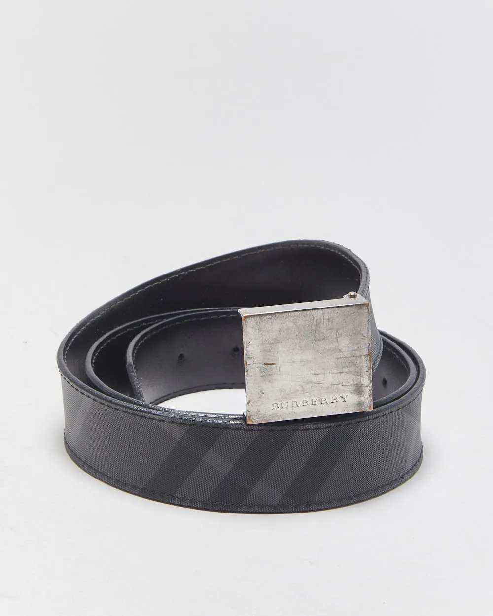 Vintage Burberry Nova Check Canvas Leather Square Plaque Buckle Belt - W32-W40 sold by Rokit